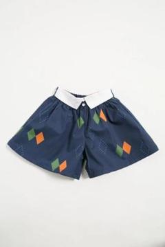 【60%OFF】新品子供服100whip creamダイヤ柄シャツ衿付キュロット