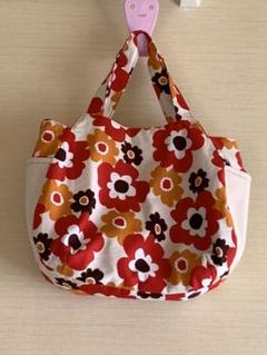 トートバッグ　赤　花柄