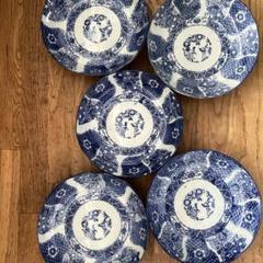 【希少】アンティーク 印判皿 明治時代 【７枚セット】藍色【美品】 希少】アンティーク 印判皿 明治時代 【7枚セット】藍色【美品