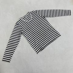 ⭐️ボーダートップス⭐️クルーネック 長袖カットソー 袖汚れあり モノクロ