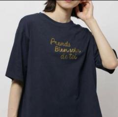 ニコアンド　接触冷感Tシャツ 5分袖　Lサイズ　ネイビー　ロゴT