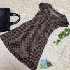 美品 エムズグレイシー ひざ丈ワンピース 半袖 チェック 黒
