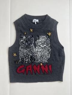 GANNI 動物モチーフ 半袖ニット natural couture ニット セーター アニマル刺繍ケーブル半袖