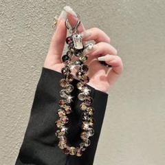 クリスタルビーズ 携帯電話用ストラップ 琥珀色