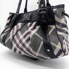 A28【巾着型】BURBERRY トートバッグ 切替レザー バーバリーチェック