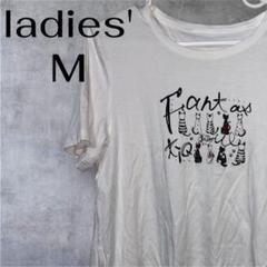 猫イラスト ホワイトTシャツ 半袖シャツ カットソー 夏服 古着