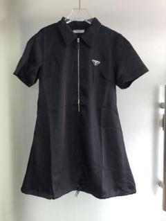 【クリーニング済】PRADA 黒 半袖 膝丈ワンピース プラダPRADAブラック 黒ひざ丈 半袖レディース ワンピース36【S