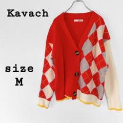kavach【M】ニットカーディガン レッド系 昭和レトロ 総柄 可愛い