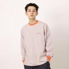 atmosphere ストライプ　ロング Tシャツ Mサイズ グレー/オレンジ