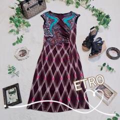 美品✨ETRO　エトロ　総柄ストレッチワンピース　パープル系　44サイズ