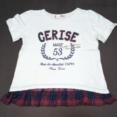140★ポンポネット★裾チェック柄フリル付き！ロゴ刺繍Ｔシャツ★