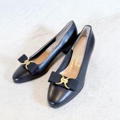 【美品】Rayne レザーリボンパンプス ブラック 35½ ヴィンテージ