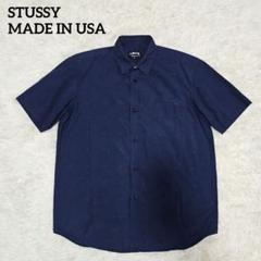 美品 STUSSY old 半袖総柄シャツ ネイビー アメリカ製