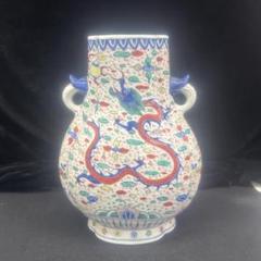 中国　景徳鎮製　青花　龍花文　双耳瓶　一對　D　R5075 中国 景徳鎮製 青花 龍花文 双耳瓶 一對 D R5075