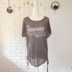 【ミュール】トップス Tシャツ チュニック丈 シースルー ゼブラ柄 涼しげ個性的