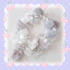 512 硬質ケース♡トレカケース♡レースデコ♡白×グレー♡ねこ♡しっぽ♡