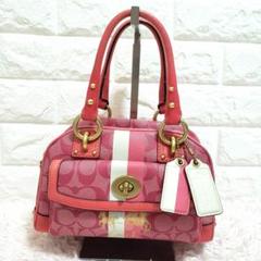 COACH コーチ13194 ピンク シグネチャーターンロックミニボストンバッグ