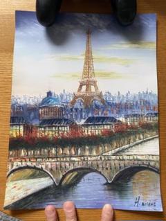 絵画　大澤喜一　エッフェル塔の見える風景 絵画大澤喜一エッフェル塔の見える風景