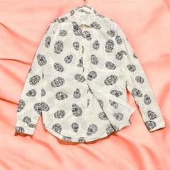 ZARA MAN スカルプリント 長袖シャツ SLIM FIT 白×黒 XL