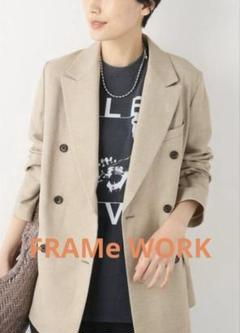 【美品】FRAMeWORK ノーカラージャケット リネン ベージュ 38 日本製 リネン ノーカラージャケット サンドベージュ ジャケット POPO