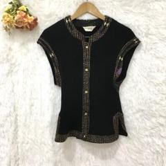 ★QUEEN VENERE★ 一分袖 ニット トップス 【XL】 前開き ベスト