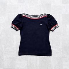 BURBERRY BLUE LABEL パフスリーブ サマーニット 半袖 BurberryBlueLabel 半袖ロゴニット パフスリーブ ブラウン
