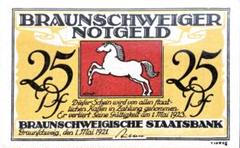 1921年　ドイツ　ブラウンシュヴァイガー/ノットゲルト25PF 外国紙幣　古銭