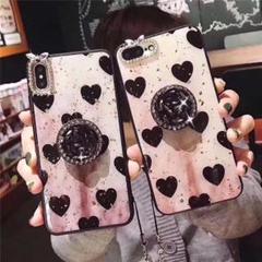 黒ハート iPhone7/8/SE2/SE3ケース　リング付き