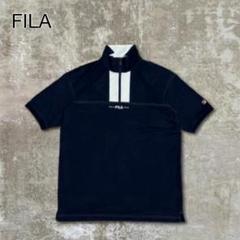 FILAフィラTシャツ半袖ハーフジップダークネイビー濃紺日本製スポーツ古着M