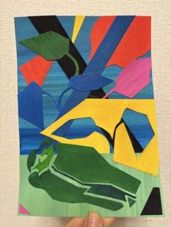 『苗植え』　コラージュ　ピーマン　絵画　インテリア
