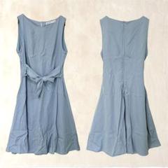 ザラベーシック　ノースリーブワンピース【M】ブルー系　水色　フレア　前リボン　夏
