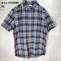 アーヴェヴェオム 麻混 半袖シャツ XL リネン チェック