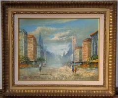 真作】絵画 油彩6号 ヨーロッパ街景 印象派風 都市のひととき