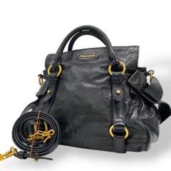 miumiu Vitello Lux Ribbon 2way Bag black