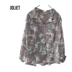 ジョリエット　花柄シャツブラウス長袖トップス　花柄七分袖　個性的きれいめ　くすみ