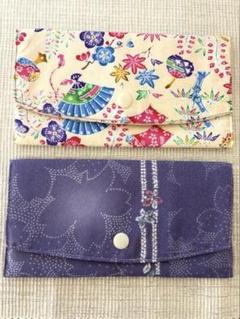 ハンドメイド　懐紙入れ　花柄と紫色の布製マルチケース　セット