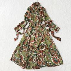 ザラZARA マキシ Aライン ワンピース 花柄 エスニック ロング L とろみ