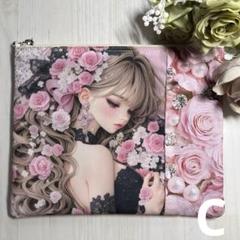 パネルポーチ　ピンク薔薇女の子　20c深め　C