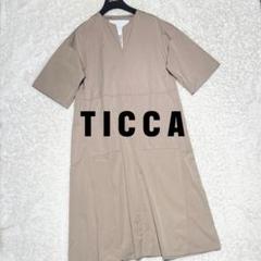 美品▲ TICCA ティッカ// コットンキーネック半袖ワンピース 白　ホワイト ticca-033-1.jpg