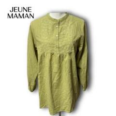 770★【JEUNE MAMAN】　シフォン　トップス　L　グリーン系　刺繍