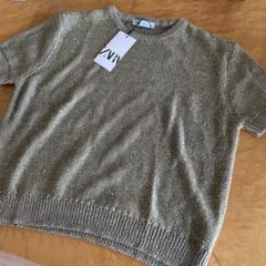 ZARA 半袖ニット L ブラウンゴールドのサムネイル