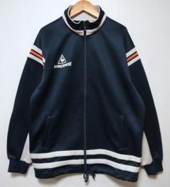 美品 ルコックスポルティフ FRA刺繍 トラックジャケット 紺 S Y2K 60-70s Vintage Le coq Collarless Track Jacket N