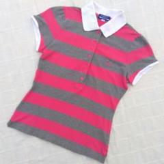 38 BURBERRY BLUE LABEL グレー×ピンクのボーダーポロシャツ