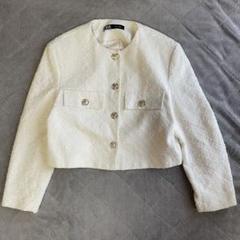 zara テクスチャーボンバージャケット L 大きめ ツイード 白 金