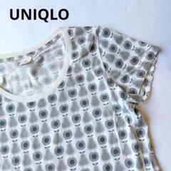 美品　UNIQLO　ユニクロ　襟リブ欧風洋梨柄Tシャツ
