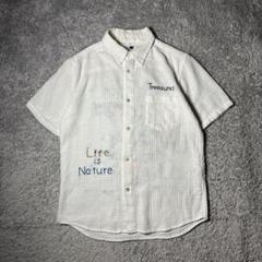 ガイジンメイド　半袖シャツ　刺繍デザイン　タオル地　ユニセックス　ホワイト　古着
