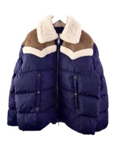 定価23万 21AW極美品 牛革＆ラムファー ネイビーダウンジャケットサイズ48