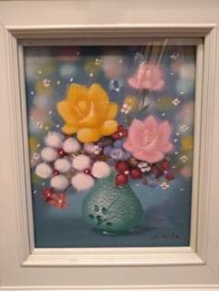 メルカリ  絵画　絵　額付き (白）油絵　uF6-112502　花 メルカリ 絵画 絵 油絵 uF6-112502 花