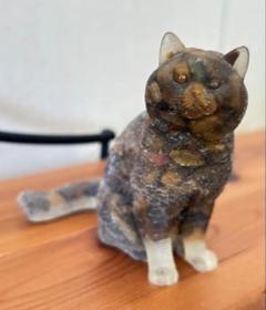 開運絵画　猫ちゃんオルゴナイト 幸せを運ぶオルゴナイト 猫ちゃん♡カーネーション アメジスト