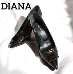 DIANA 23cm ブラック ポインテッドトゥ黒 エナメルハイヒール